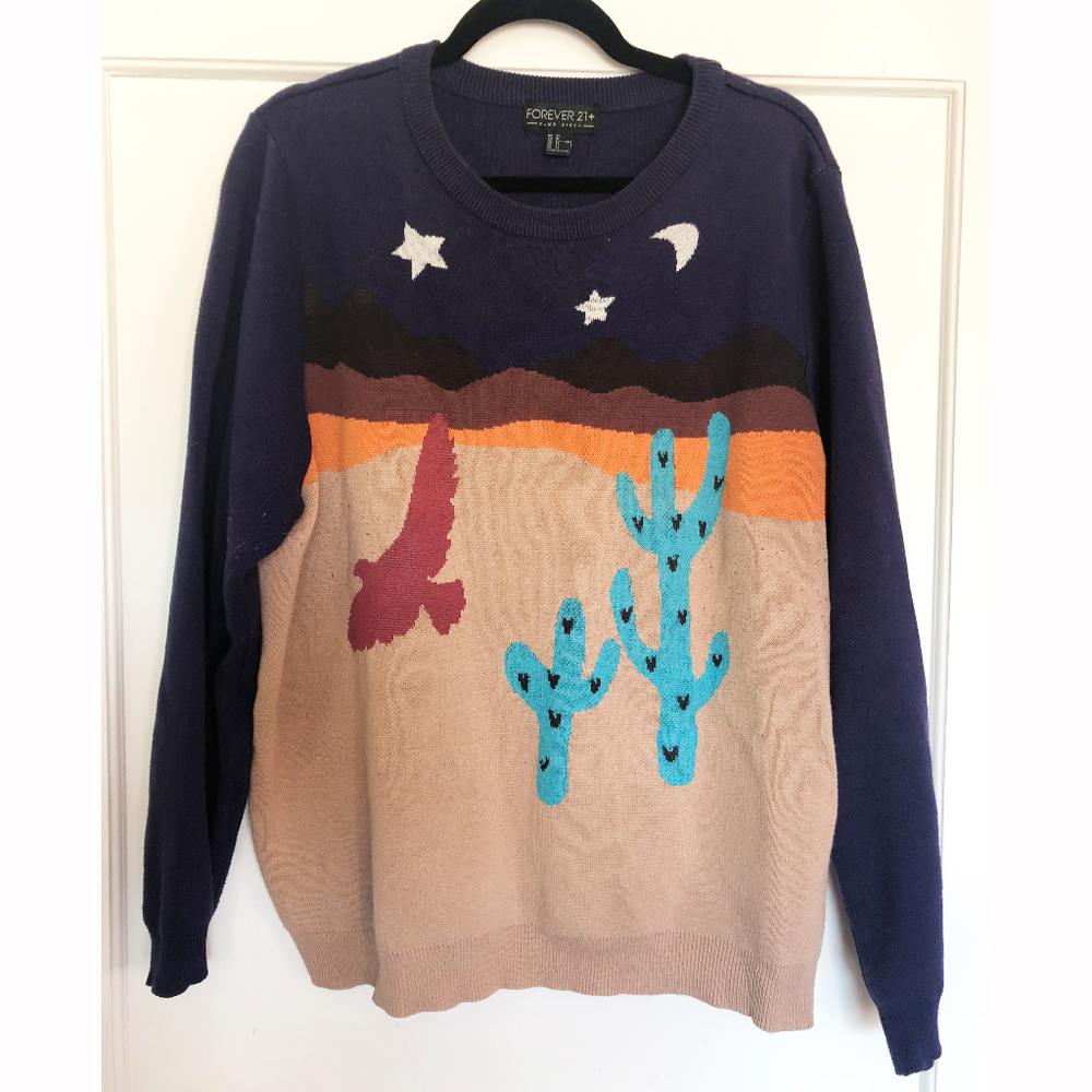 F21+ Desert Cactus Long Sleeve Sweater